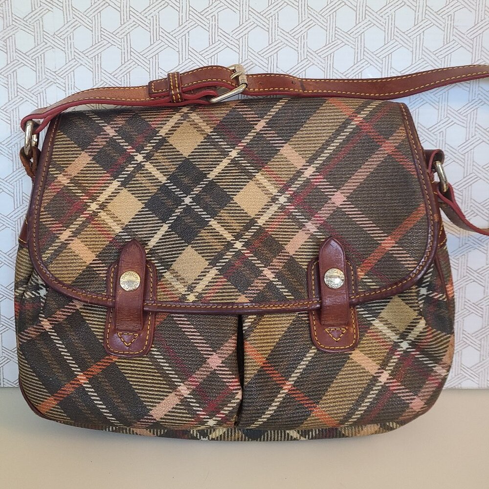 Dooney and Bourke Plaid Coated Canvas Bag w/ Adjustable Shoulder Strap